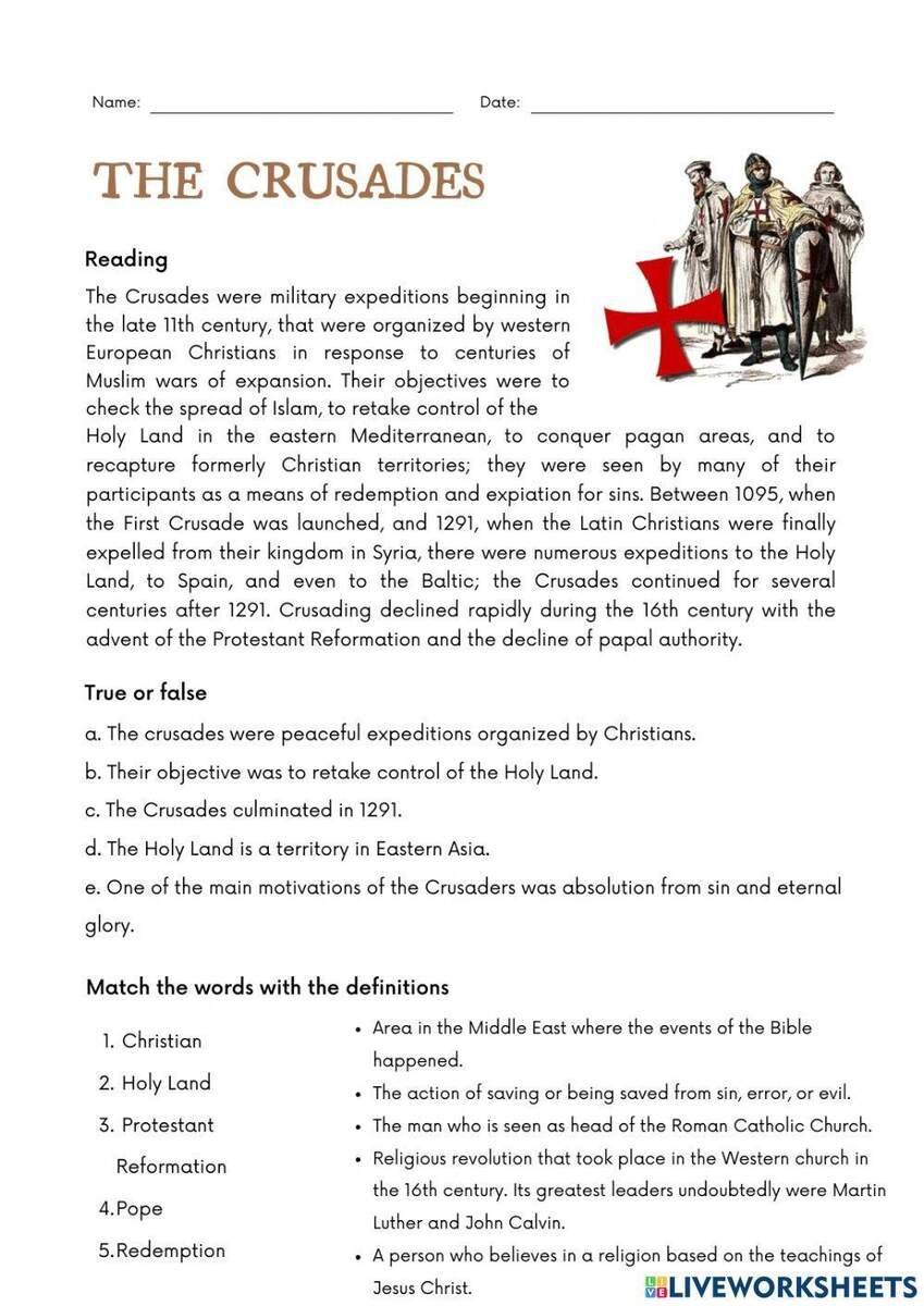 The Crusades Exercise Worksheets Library