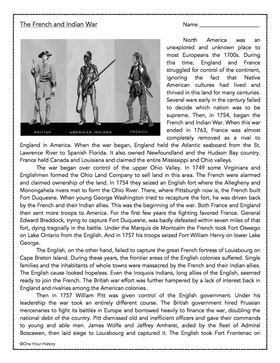 The French And Indian War Classful French And Indian War Seven Years War WORKSHEETS Word Scramble Crossword Wordsearch Made By Teachers