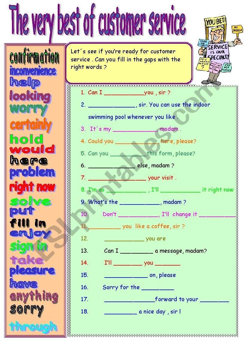 The Very Best Of Customer Service ESL Worksheet By Florimago