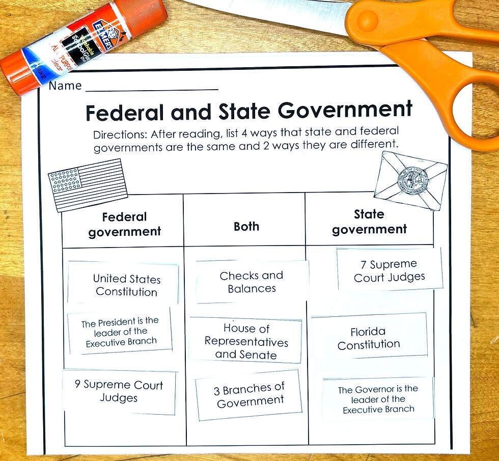 Three Branches Of Government Activities For Florida Teachers