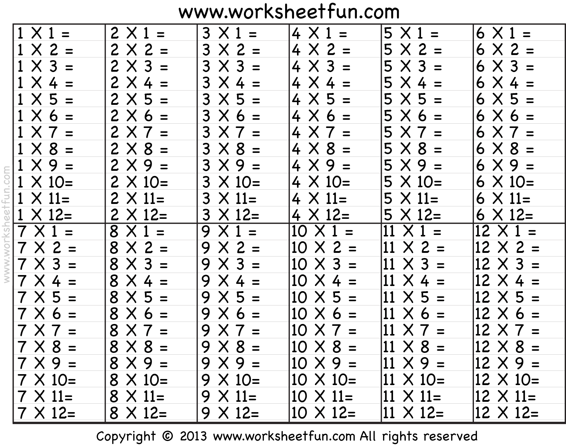 Times Table 2 12 Worksheets 1 2 3 4 5 6 7 8 9 10 11 12 13 14 15 16 17 18 19 And 20 FREE Printable Worksheets Worksheetfun Master Multiplication With Fun Free Printable Times Table Worksheets