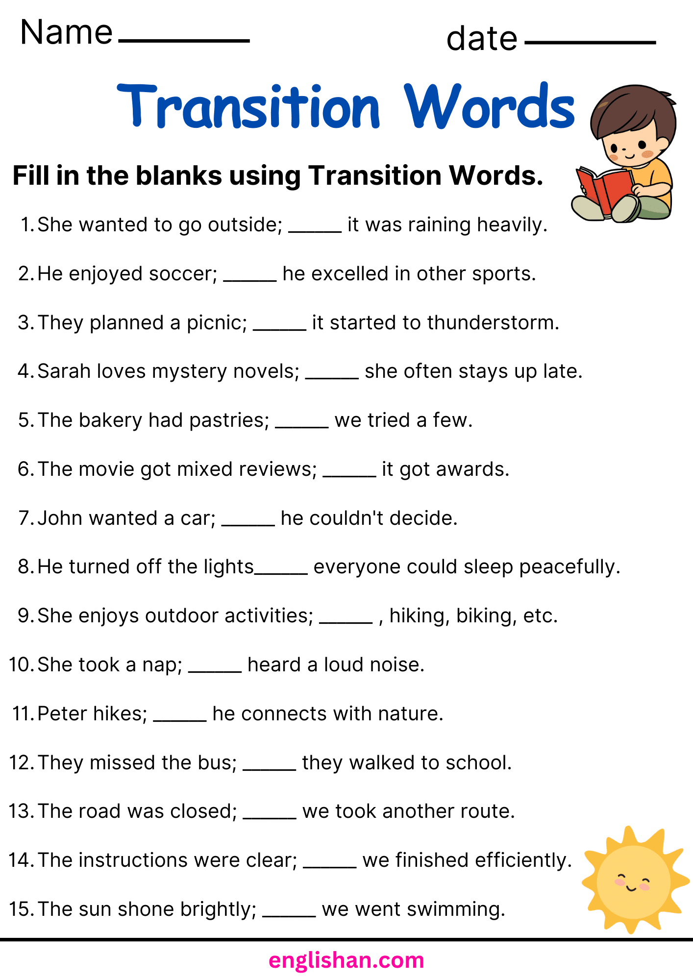 Transition Words Worksheet Worksheets Library