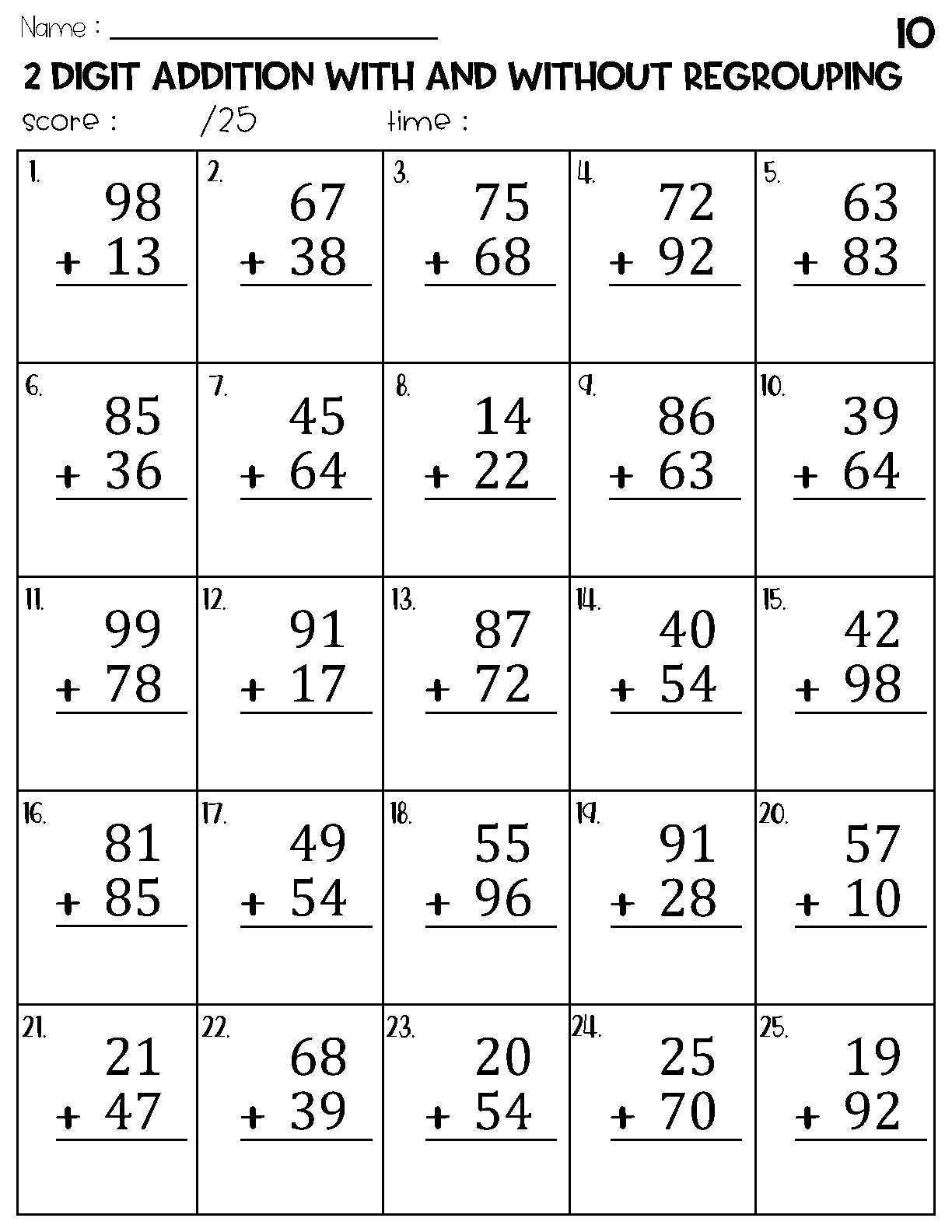 Two Digit Addition With And Without Regrouping Worksheets Etsy Finland