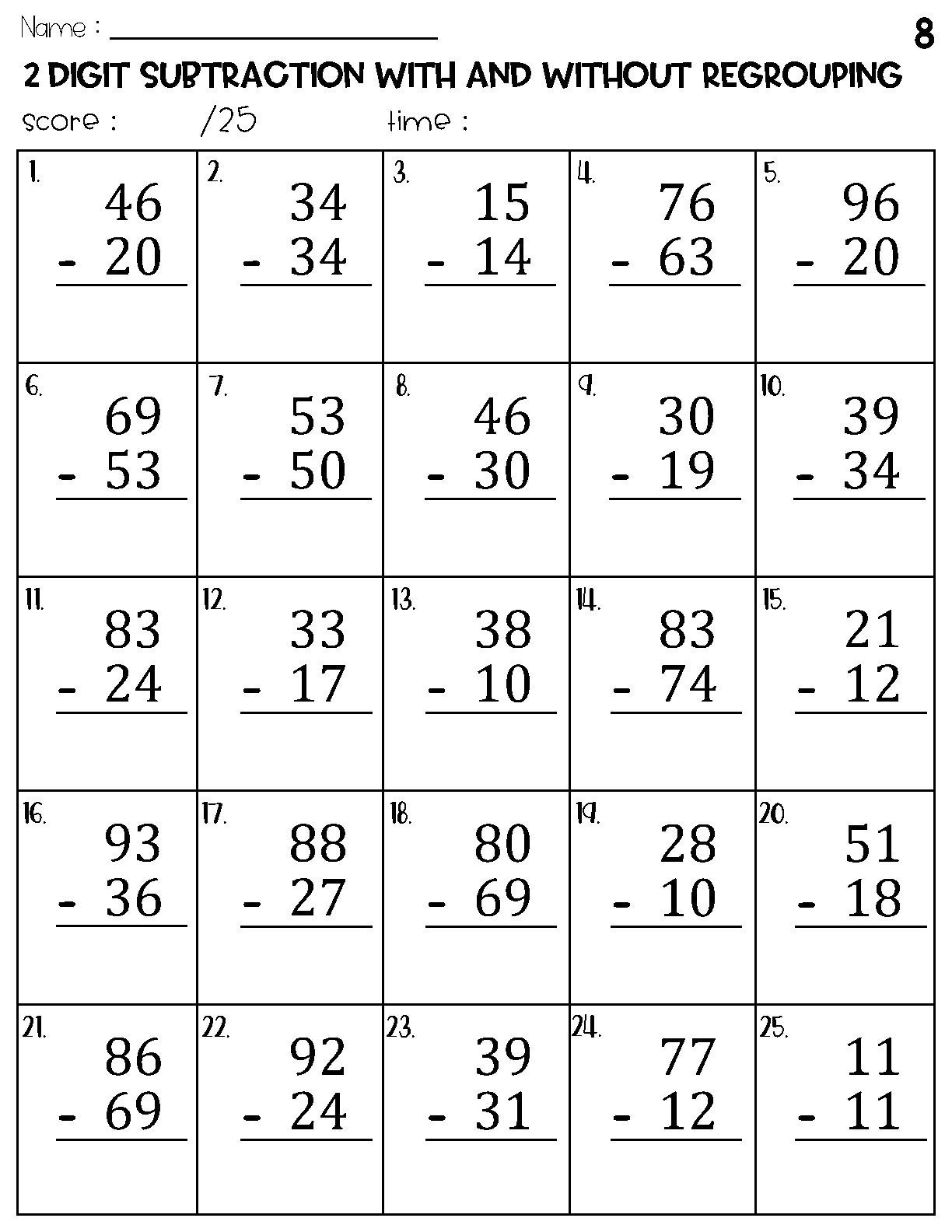 Two Digit Subtraction With And Without Regrouping Worksheets Etsy Two Digit Subtraction With And Without Regrouping Worksheets Etsy