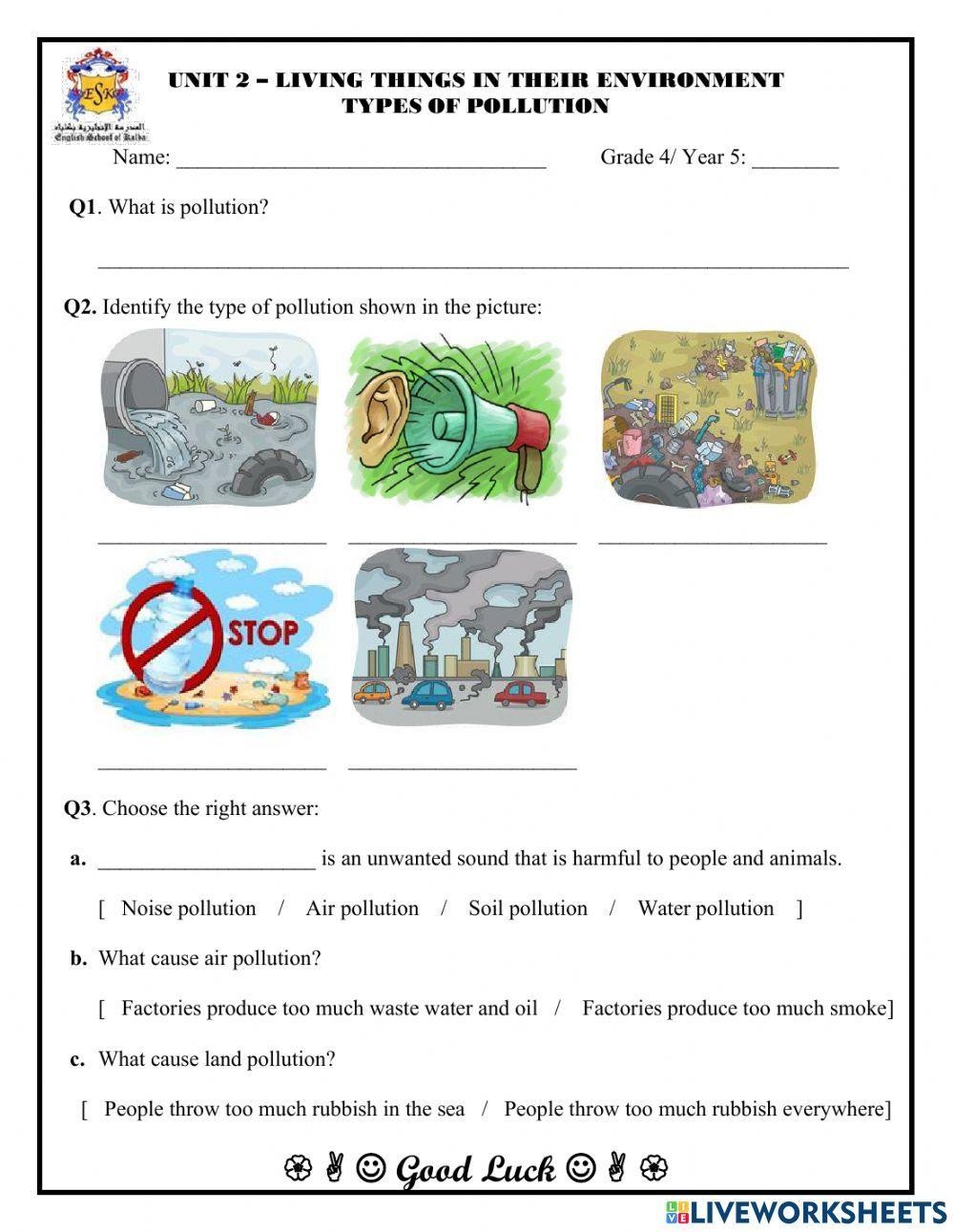 Pollution Worksheets Water Air Land Noise Made By Teachers
