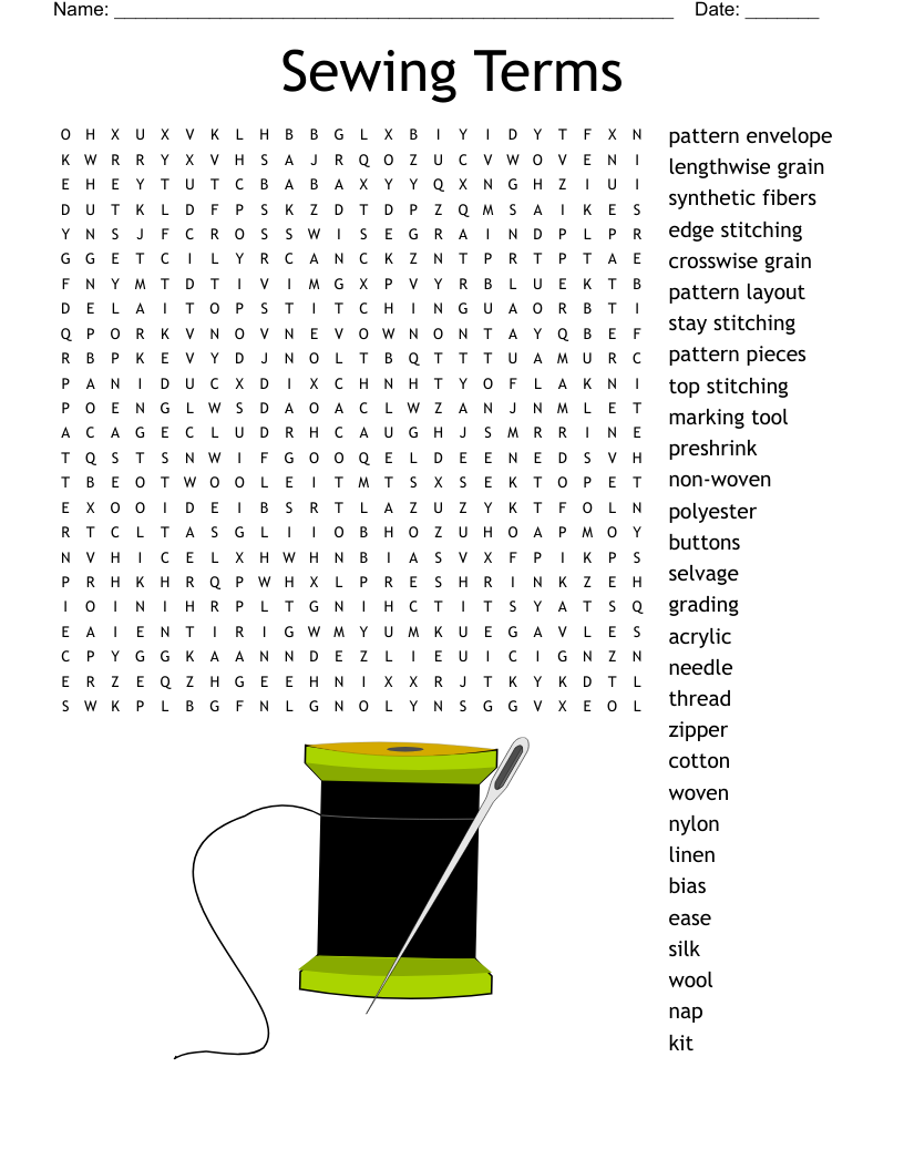 Unit 7 Sewing Basics Vocabulary Quiz Worksheet WordMint Sewing 101 Word Search WordMint