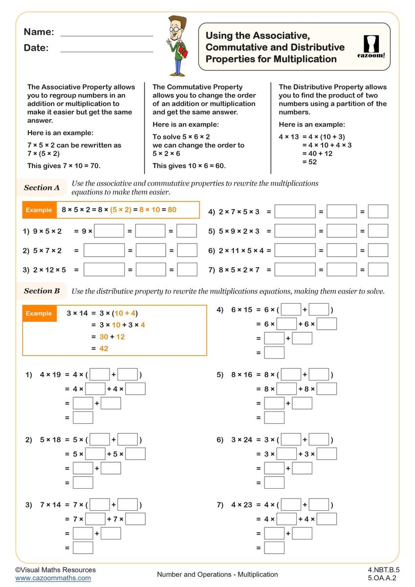 Using The Associative Commutative And Distributive Properties For Worksheets Library