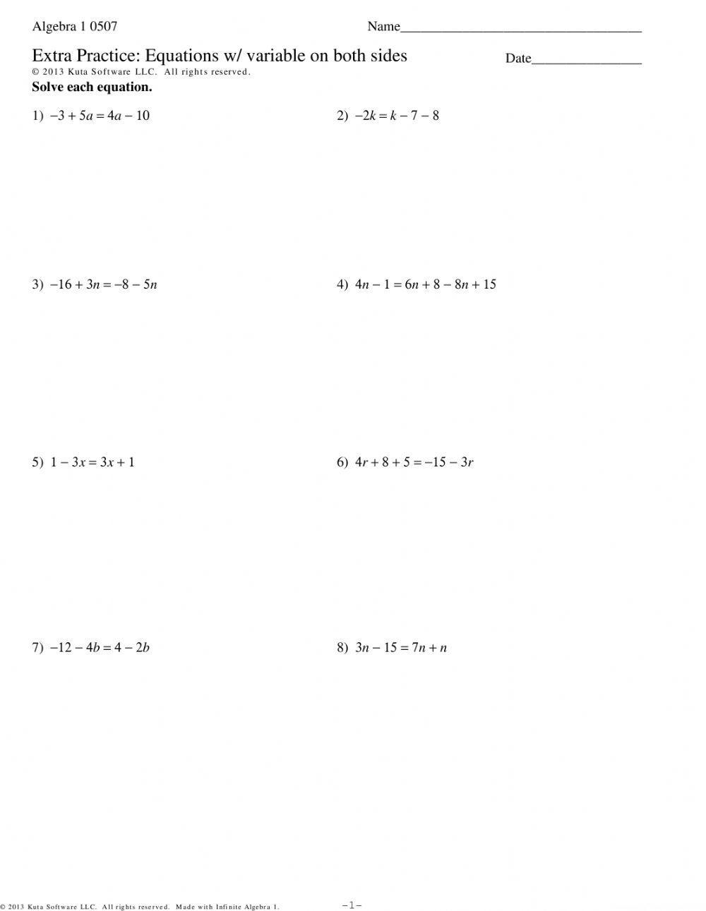 Variable On Both Sides Equations Worksheet Worksheets Library Variable On Both Sides Equations Worksheet Worksheets Library
