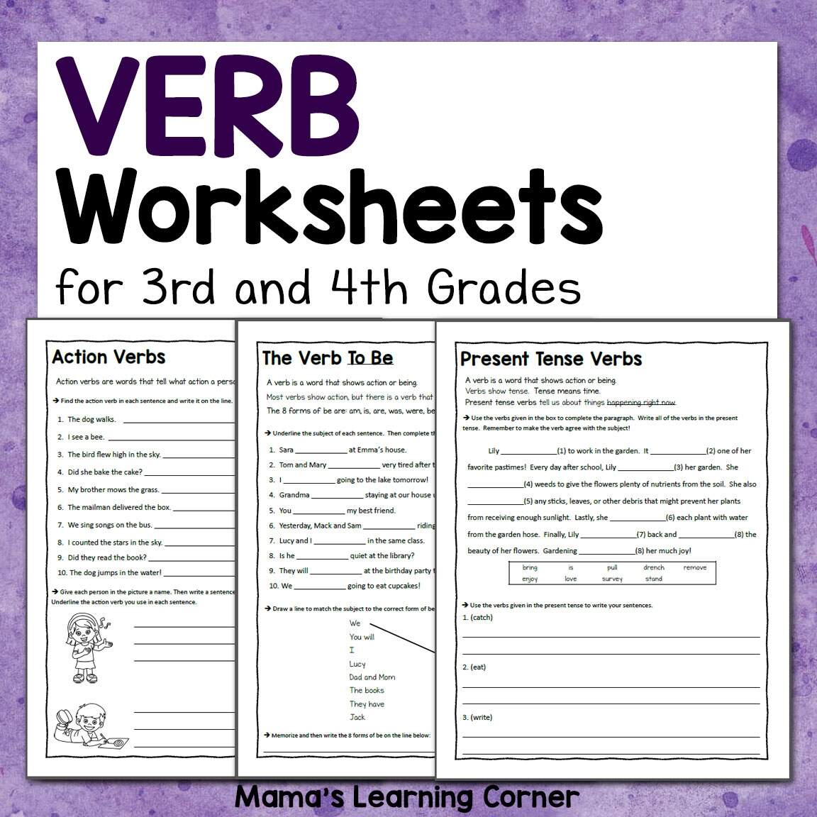 Verb Worksheets For 3rd And 4th Grades Mamas Learning Corner Verb Agreement Worksheets Printable 3rd And 4th Grade Sentence Worksheets Etsy