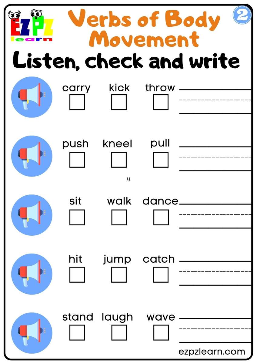 Verbs Of Body Movement Interactive Vocabulary Worksheet Listen Check And Write The Words Activity For Kids K3 And ESL Students G2 Ezpzlearn Verbs Of Body Movement Interactive Vocabulary Worksheet Listen Check And Write The Words Activity For Kids K3 And ESL Students G2 Ezpzlearn