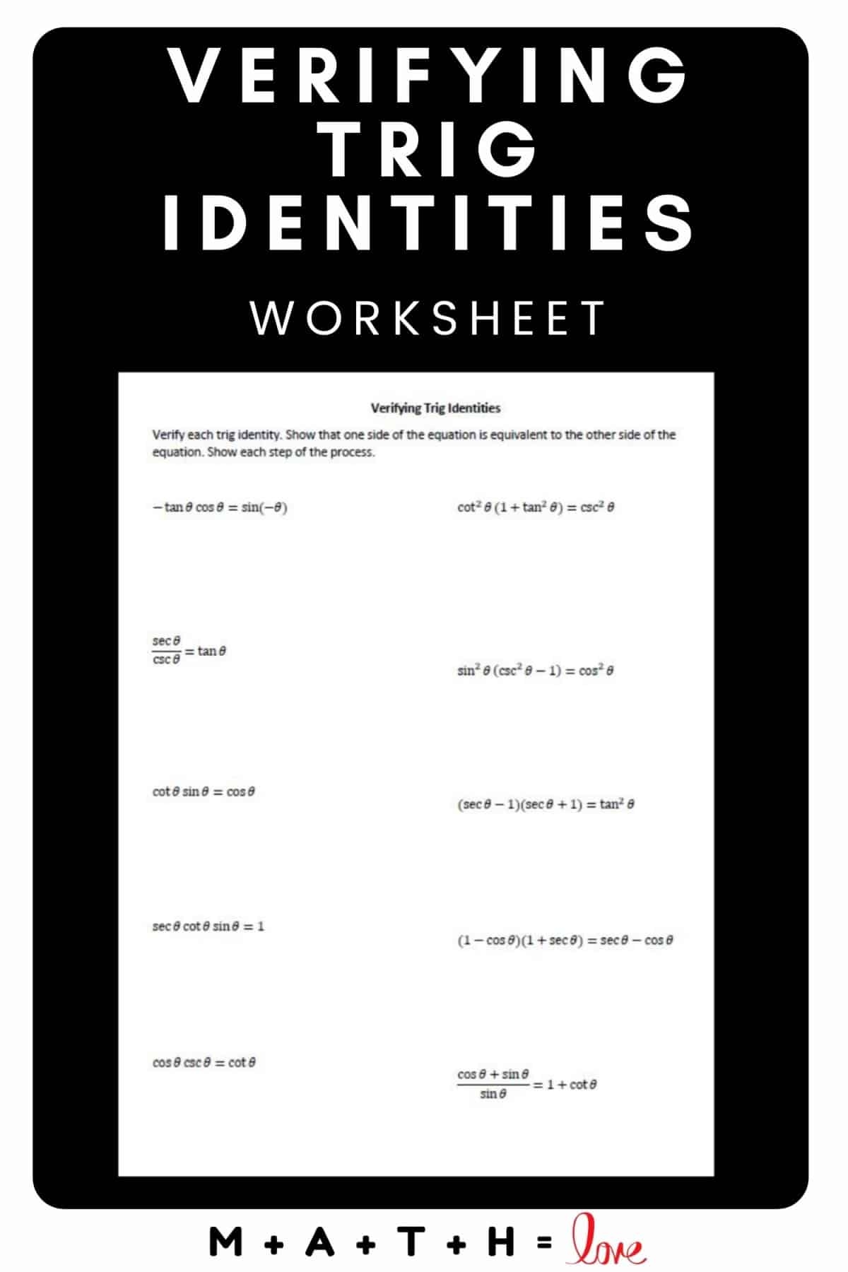 Verifying Trig Identities Worksheet Math Love Edia AI Platform For Student Outcomes