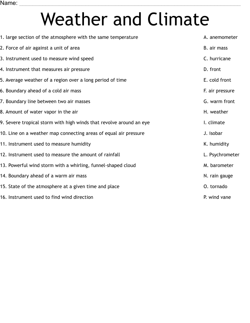 Weather And Climate Worksheet WordMint Worksheets Library