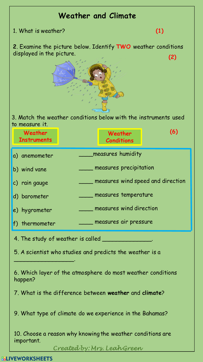 Weather And Climate Worksheet