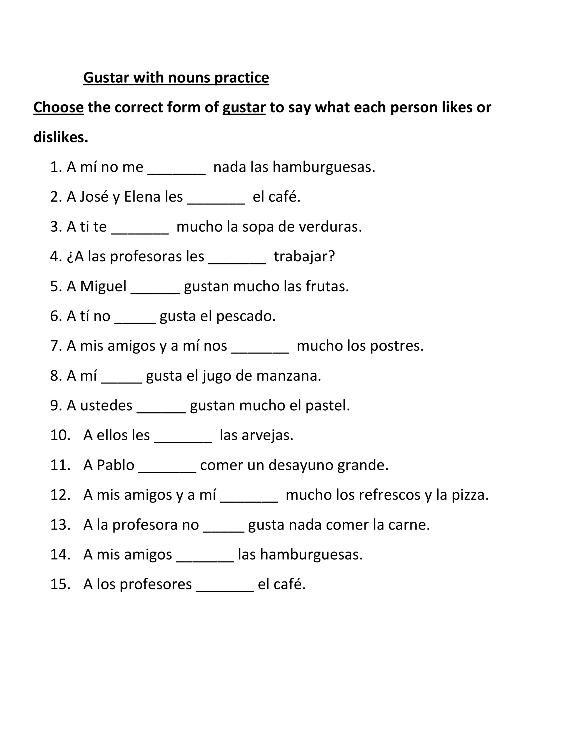 WORKSHEET 2 GUSTAR And SIMILAR VERBS PDF Spanish Activities Worksheets Library