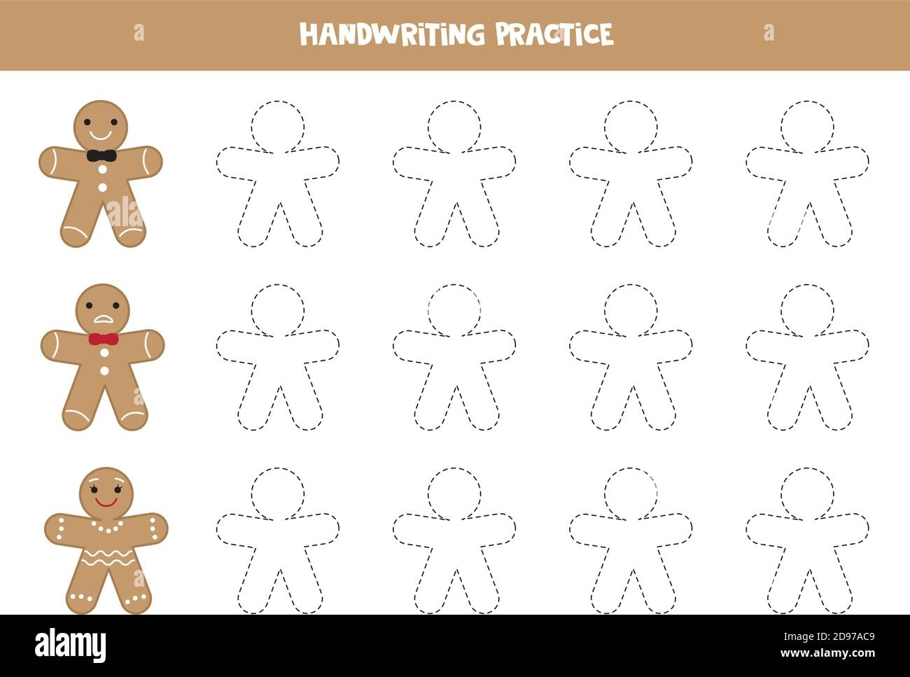 Writing Practice Worksheet For Children Tracing Gingerbread Cookies Men Stock Vector Image Art Alamy Editable Gingerbread Spin And Build Word Work Mats Printable