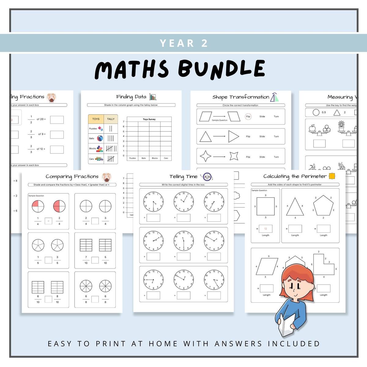 Year 2 Maths Bundle Second Grade Worksheets Learning Maths Fractions And Geometry Kids Printable Activities Teacher Resources Etsy Israel
