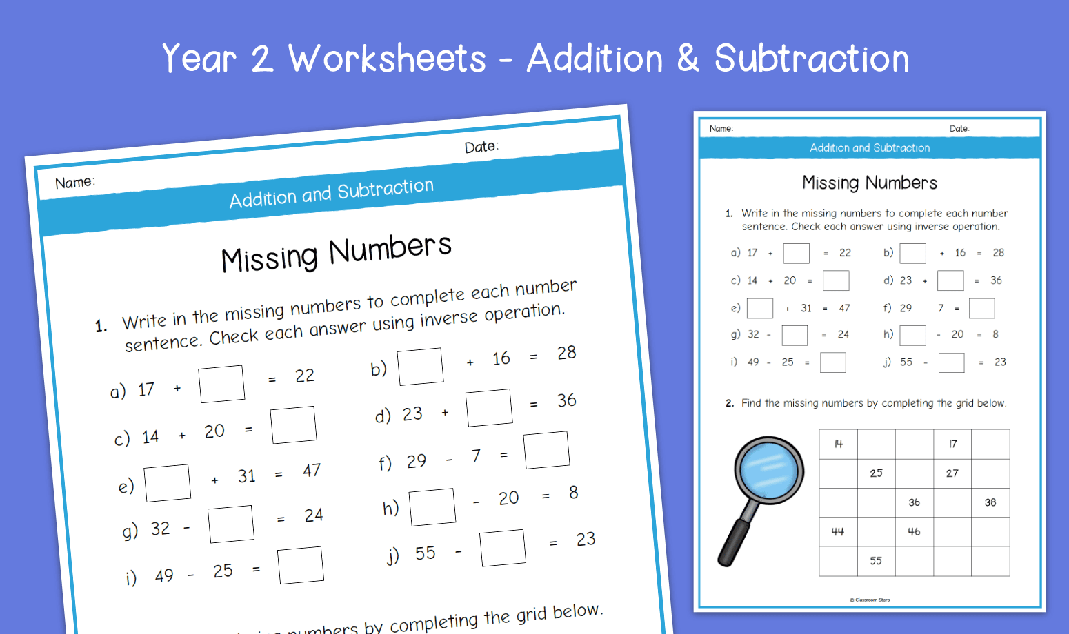 Year 2 Missing Numbers Worksheets KS1 Addition Subtraction Primary Maths