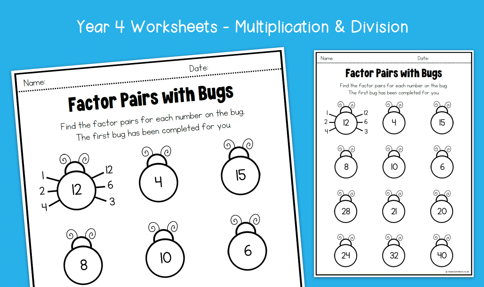 Year 4 Finding Factor Pairs Factor Bugs Worksheets KS2 Multiplication Division Primary Maths Year 4 Finding Factor Pairs Factor Bugs Worksheets KS2 Multiplication Division Primary Maths
